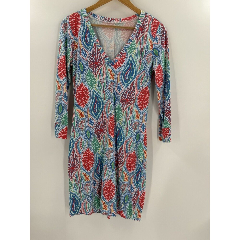 Lilly Pulitzer Christie Coral Design Beachy V-Neck T-Shirt Dress Size SMALL EUC